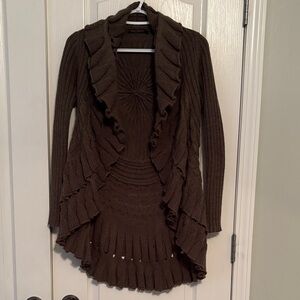 John Fashion Olive Green Ruffle Wool Blend Cardigan size Medium